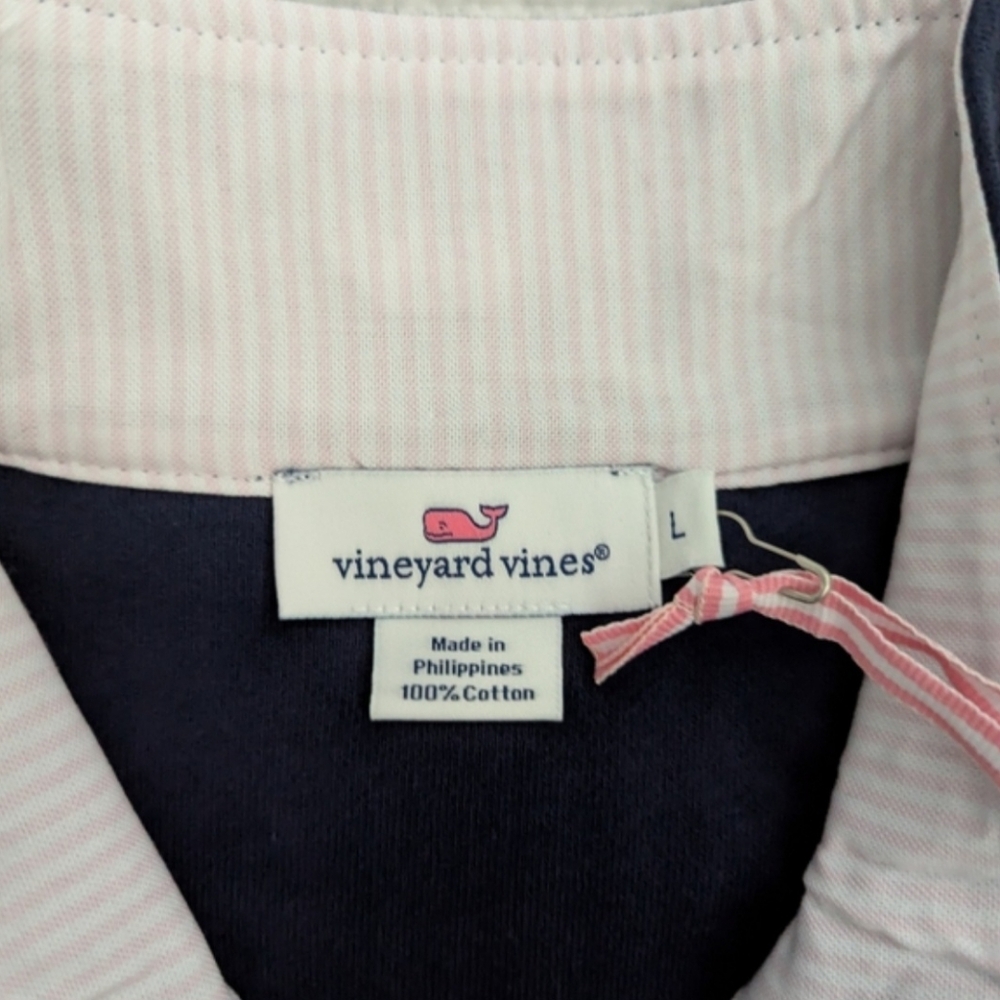 Vineyard Vines Navy and Pink Quarter-Zip Sweatshirt - Picture 2 of 8